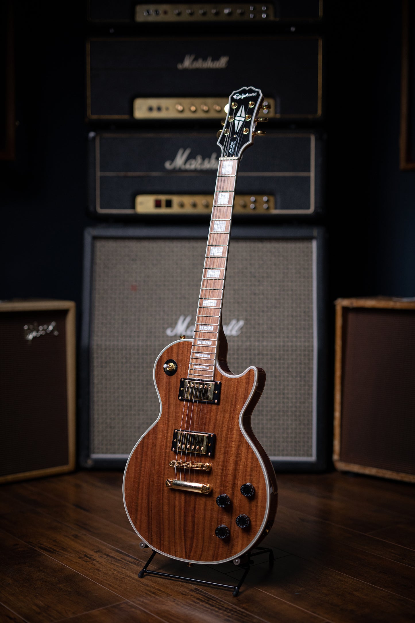 Epiphone Les Paul Custom Pro Koa Electric Guitar - Natural - Walt Grace Vintage