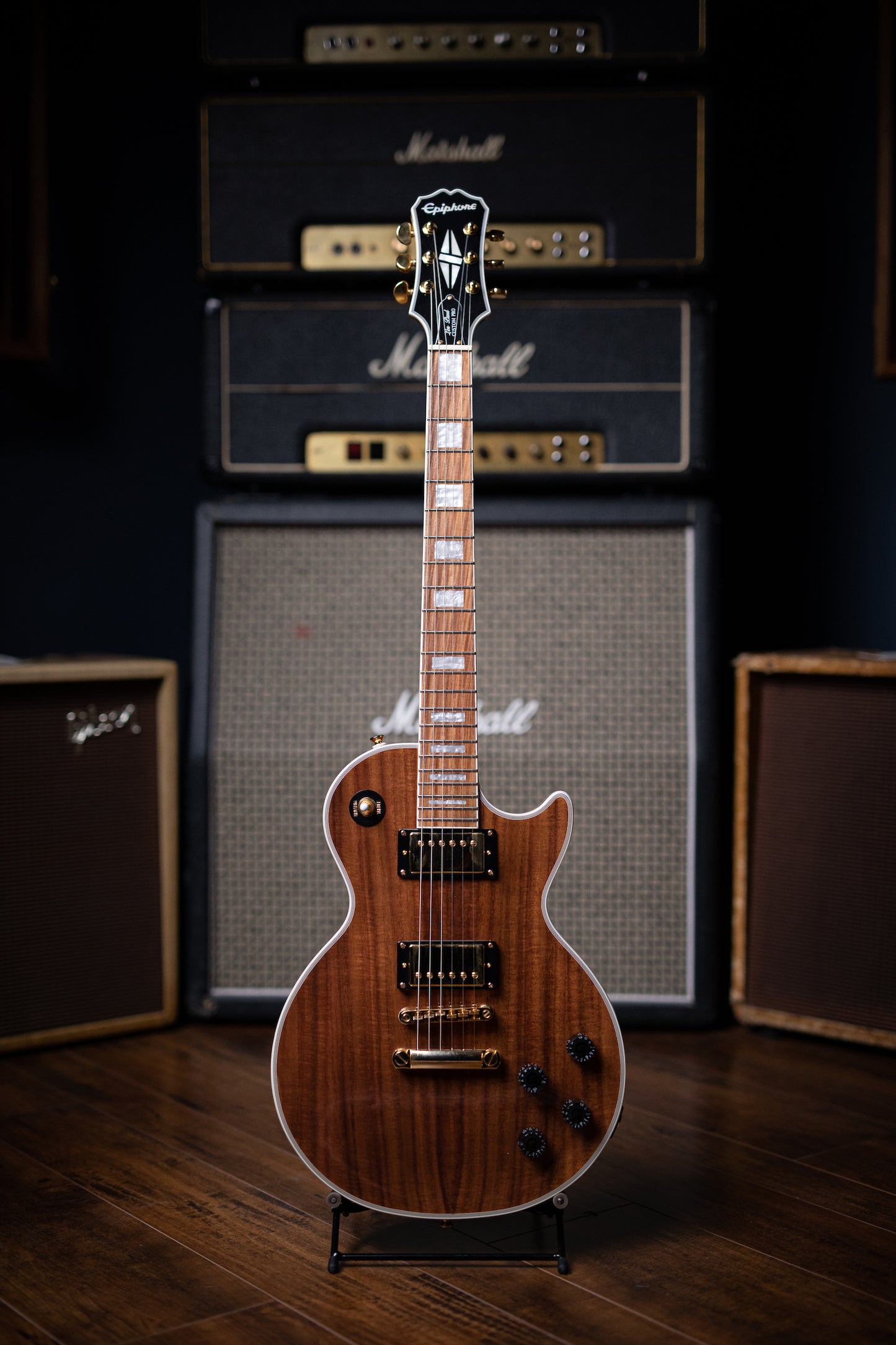 Epiphone Les Paul Custom Pro Koa Electric Guitar - Natural - Walt Grace Vintage