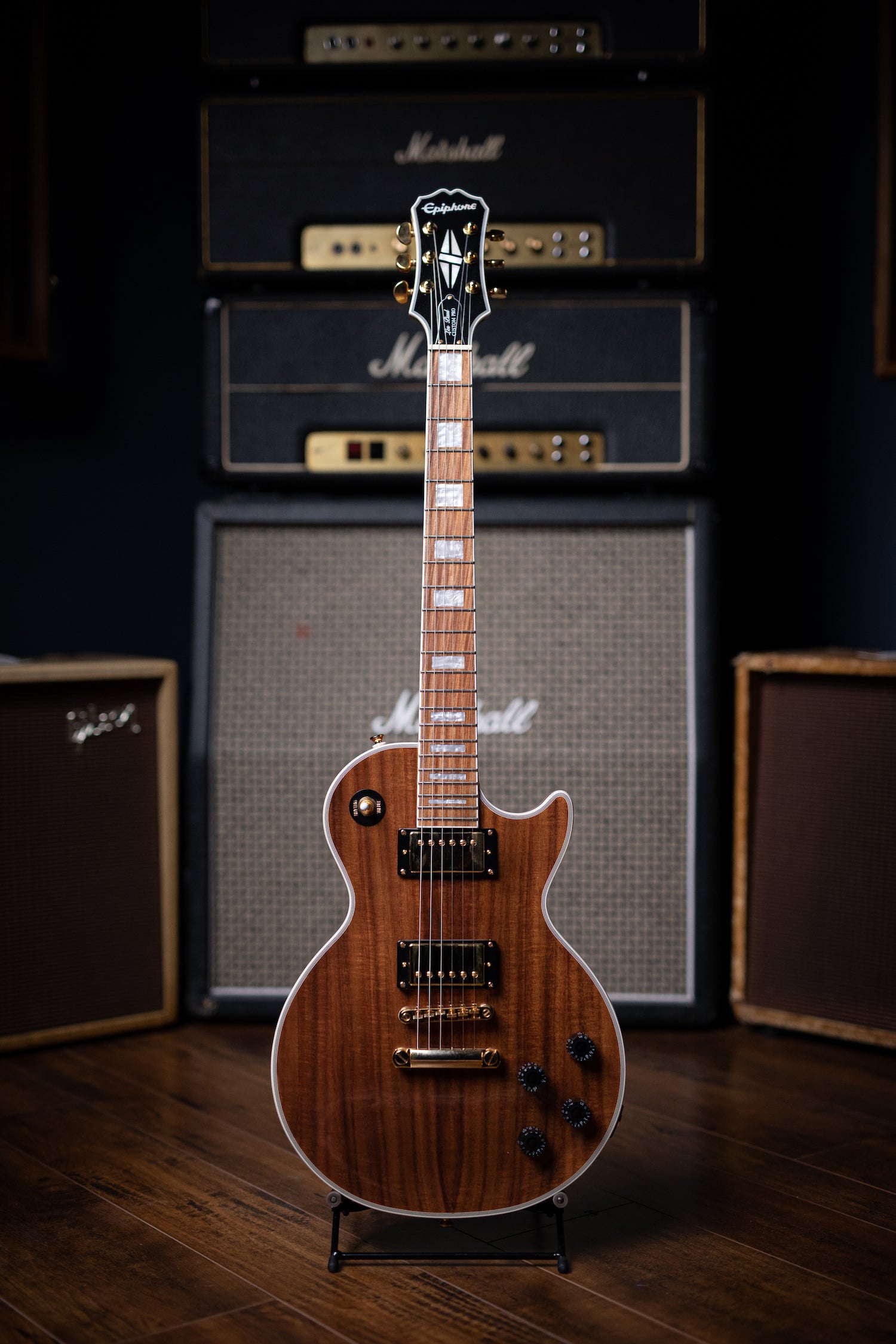 Epiphone Les Paul Custom Pro Koa Electric Guitar - Natural - Walt Grace Vintage