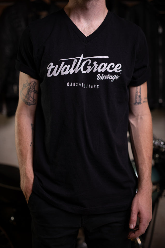 Walt Grace Vintage Logo V Neck T-Shirt - Black - Walt Grace Vintage