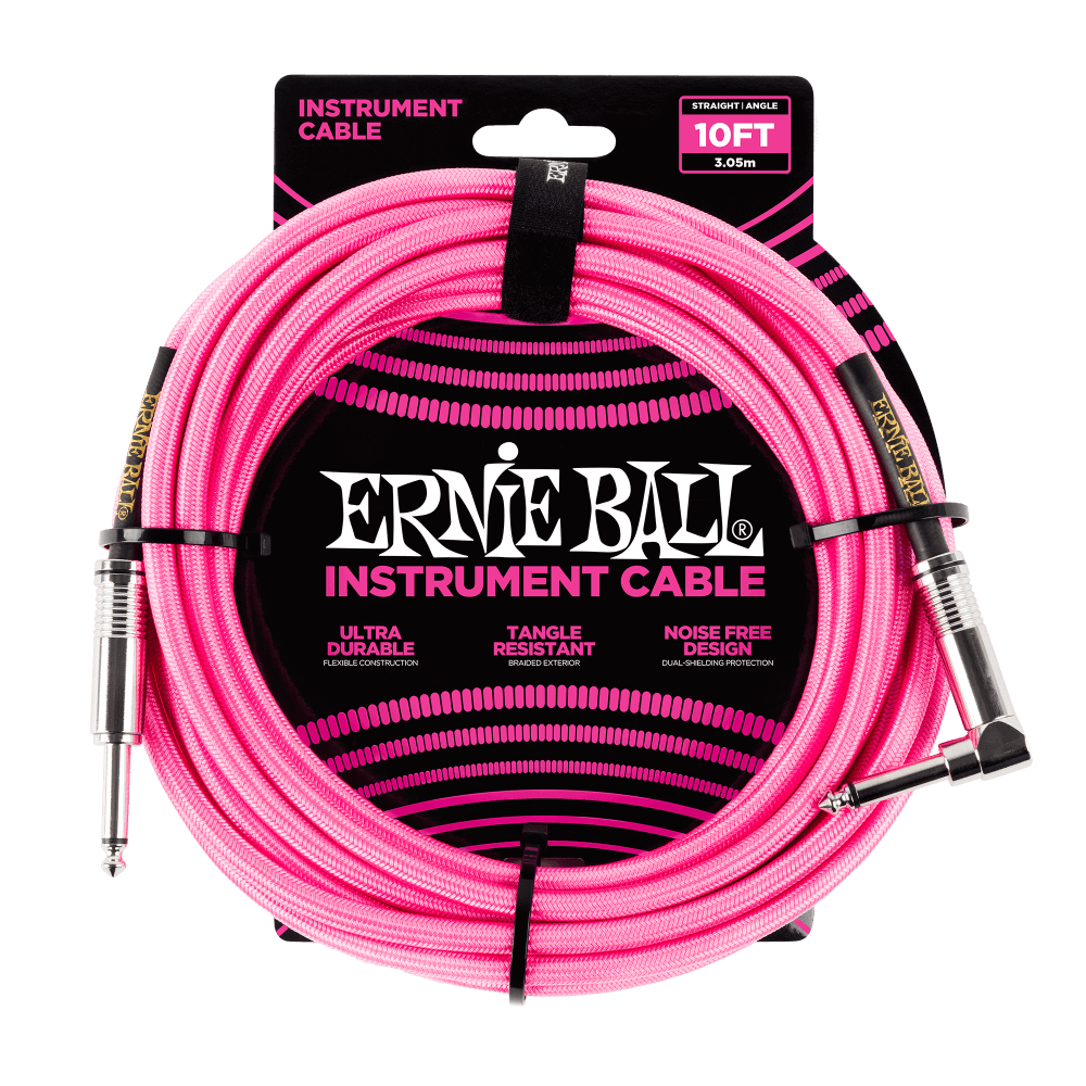 Ernie Ball Braided Instrument Cable 10' - Neon Pink - Walt Grace Vintage