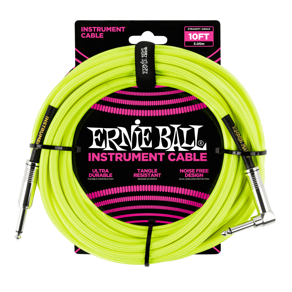 Ernie Ball Braided Instrument Cable 10' - Neon Yellow - Walt Grace Vintage