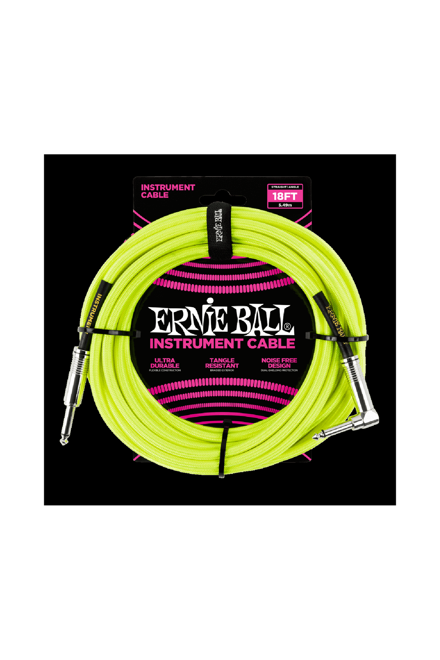 Ernie Ball Braided Instrument Cable 18' - Neon Yellow
