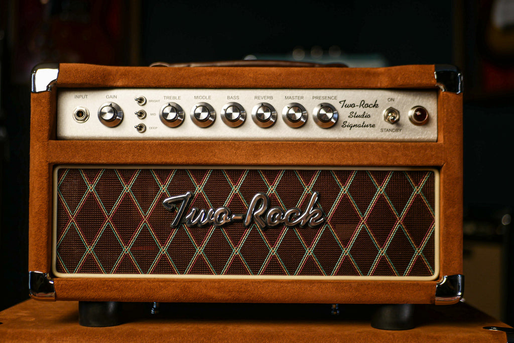 Pre-Order: Two-Rock Studio Signature Tobacco Suede 35 Watt Tube Head and 12-65B 1x12 Extension Cabinet - Silver Chassis, Tobacco Suede, Brown Diamond Grill, Silver Knobs
