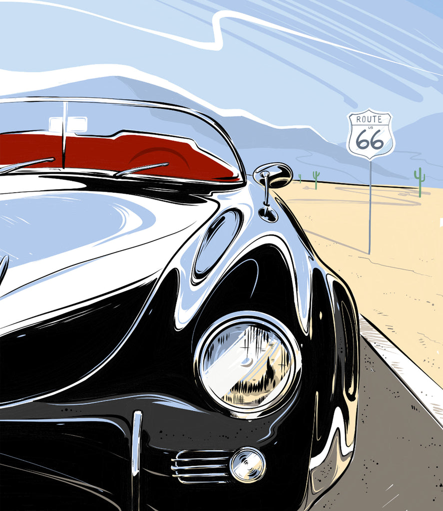 Marz Ink - Porsche 356 "Outlaw on Route 66" - 1 of 50 (ACRYLIC/METAL) - Walt Grace Vintage