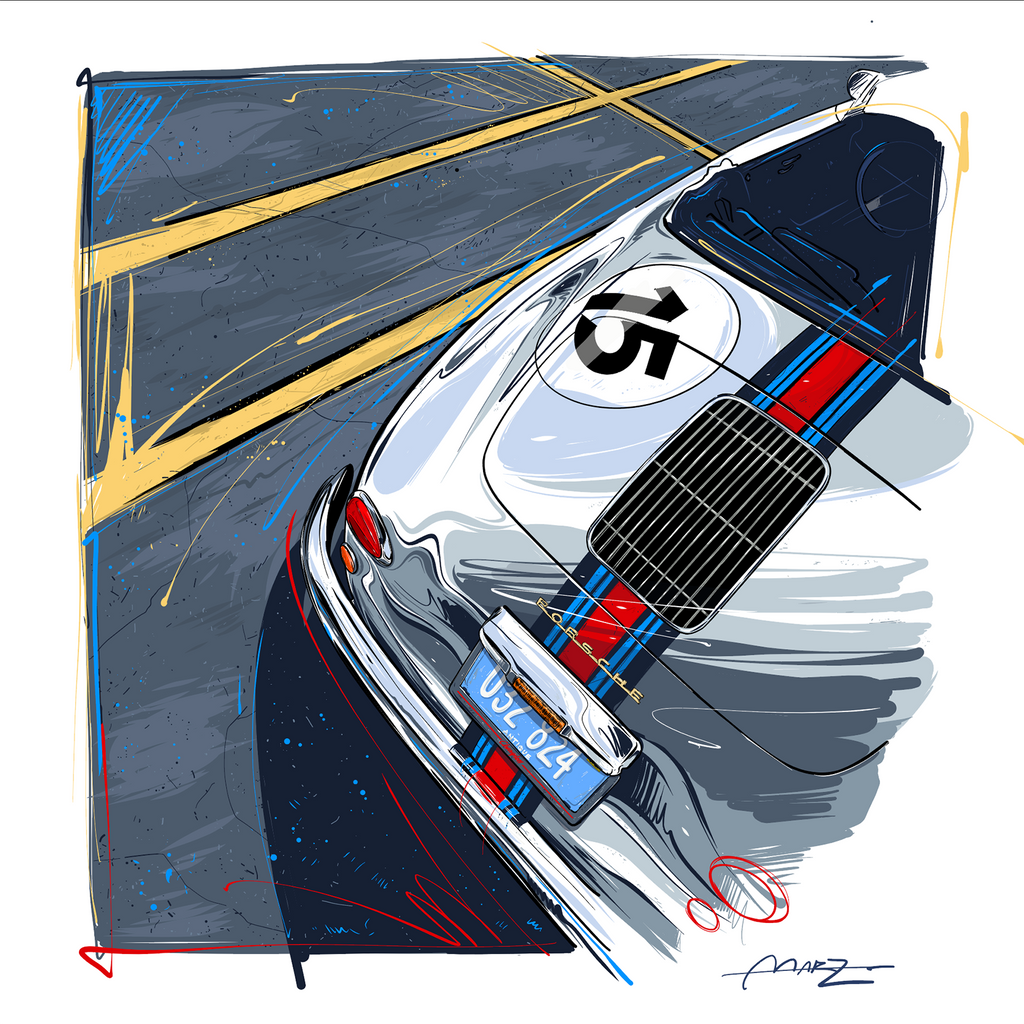 Marz Ink - Porsche 356 Speedster Martini (Rear) (ACRYLIC/METAL) - 1 of 50 - Walt Grace Vintage