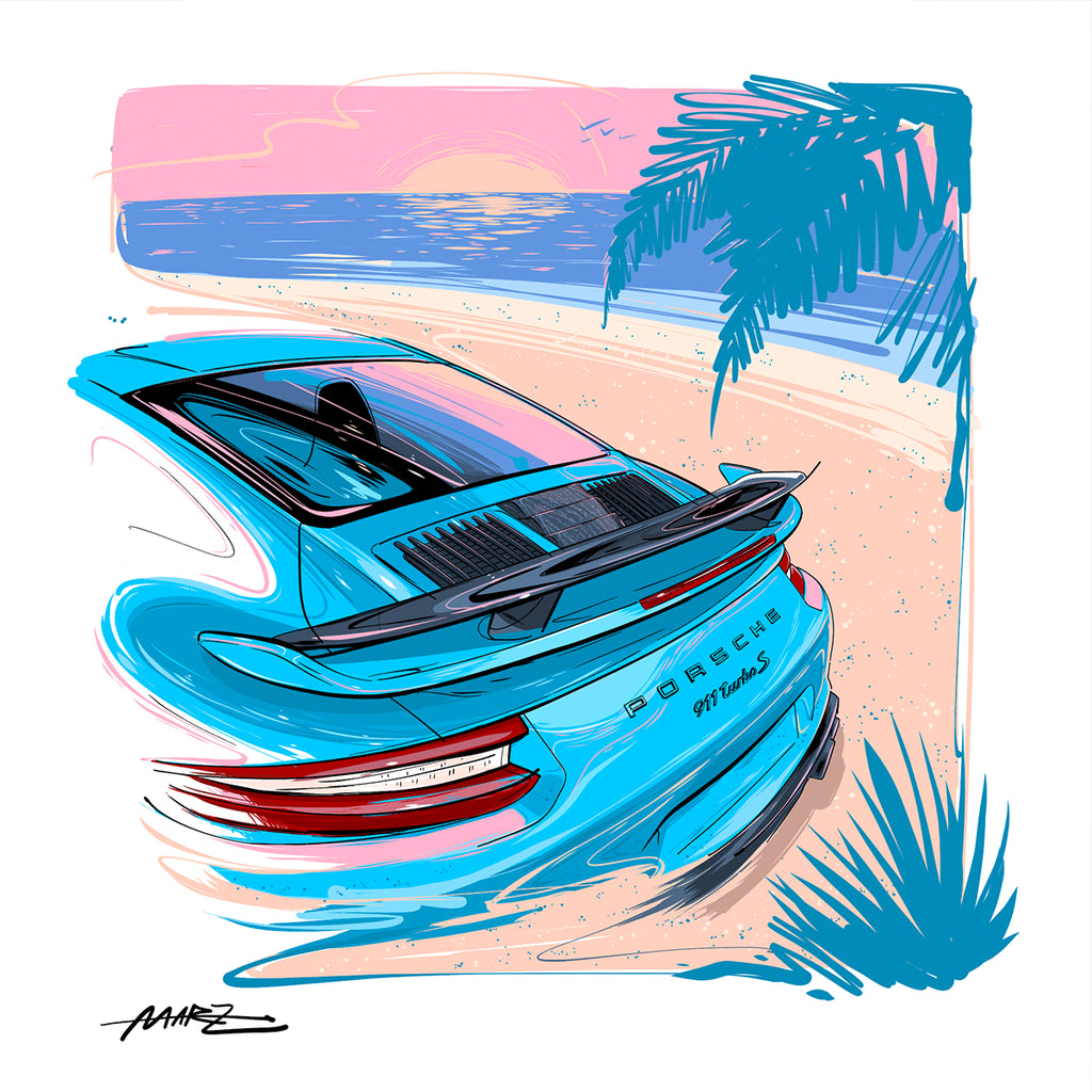Marz Ink - Porsche Turbo S - Beach (Miami Blue) (ACRYLIC/METAL) - 1 of 50 - Walt Grace Vintage