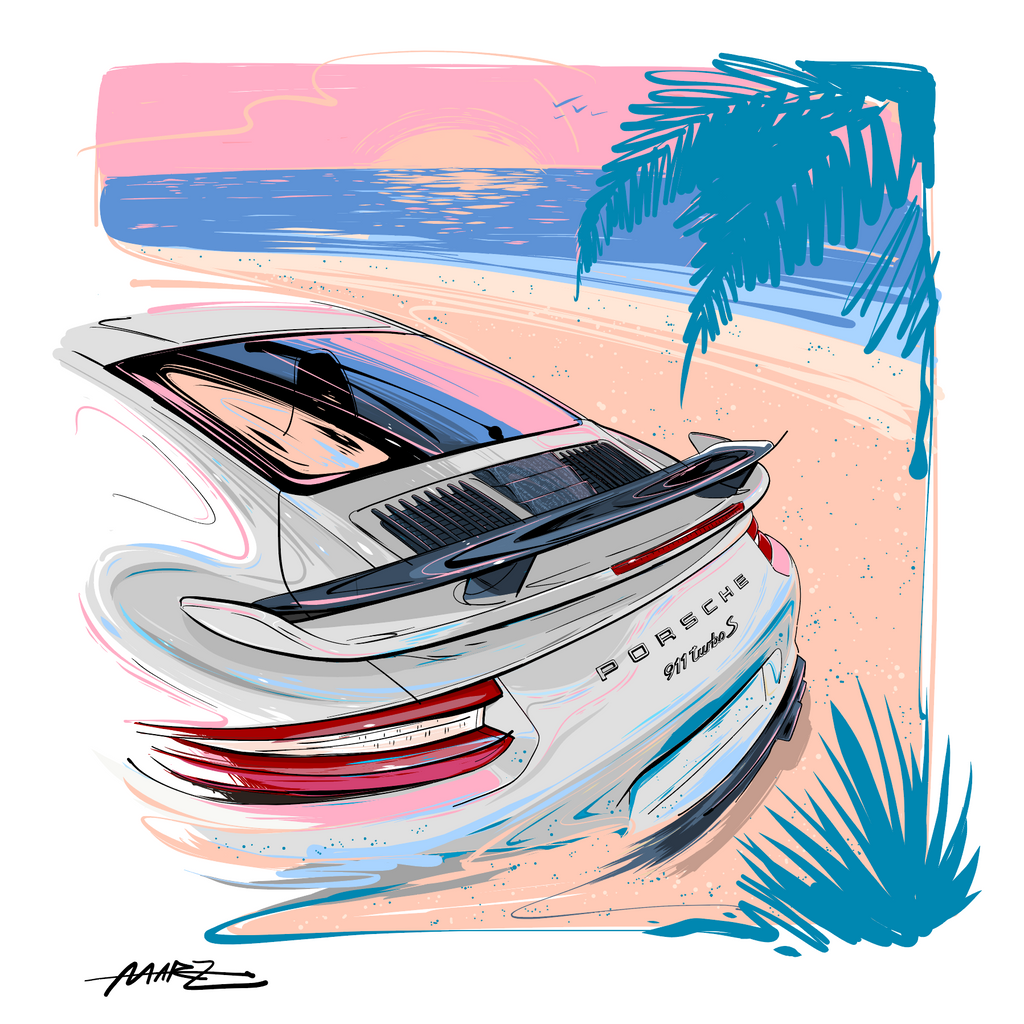 Marz Ink - Porsche Turbo S - Beach (chalk) (ACRYLIC/METAL) - 1 of 50 - Walt Grace Vintage