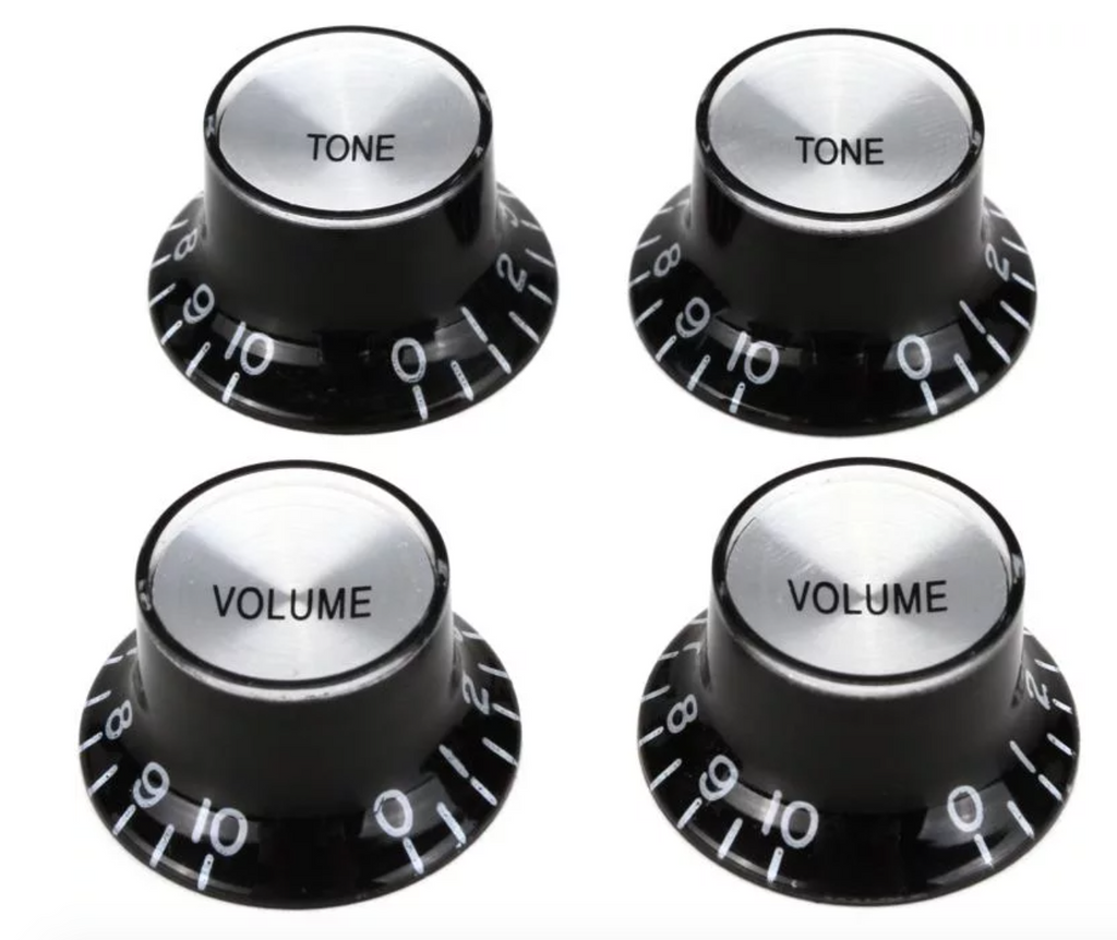 Gibson Black with Silver Top Hat Knobs Pack of 4 PRMK-010