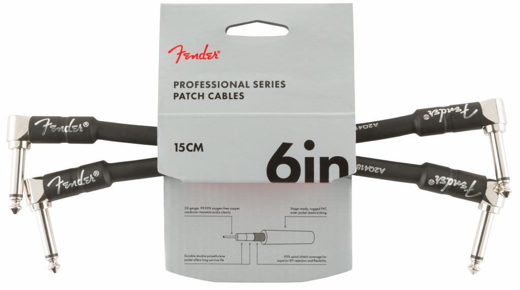 Fender Professional Series Instrument Cable 6' - Black, Two-Pack