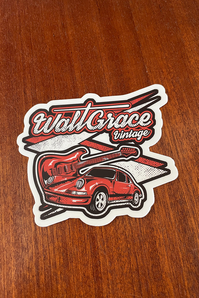 Walt Grace Vintage "Cars & Guitars" 4" Sticker - Black & Red