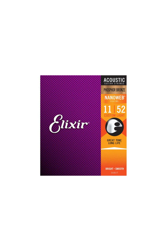 Elixir Strings Nanoweb Phosphor Bronze Acoustic Guitar Strings -.011-.052 Custom Light