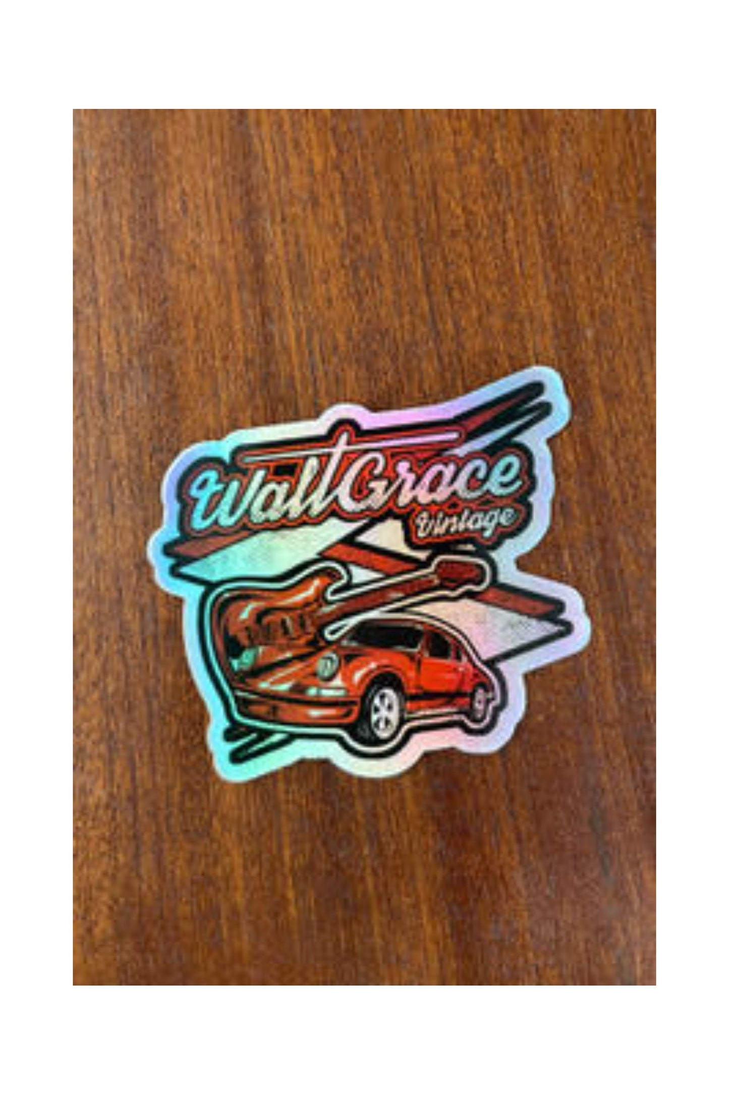 Walt Grace Vintage Holographic "Cars & Guitars" Sticker 3"