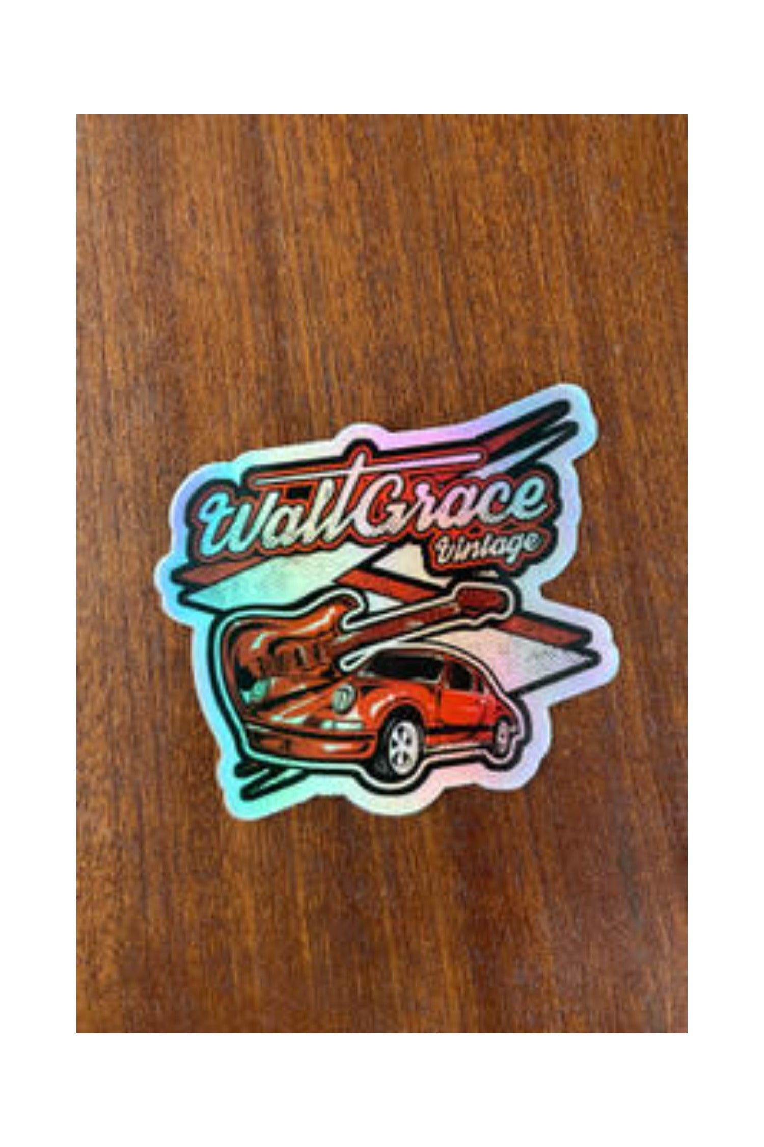 Walt Grace Vintage Holographic "Cars & Guitars" Sticker 3"