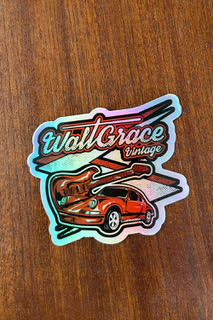 Walt Grace Vintage Holographic "Cars & Guitars" Sticker 3"
